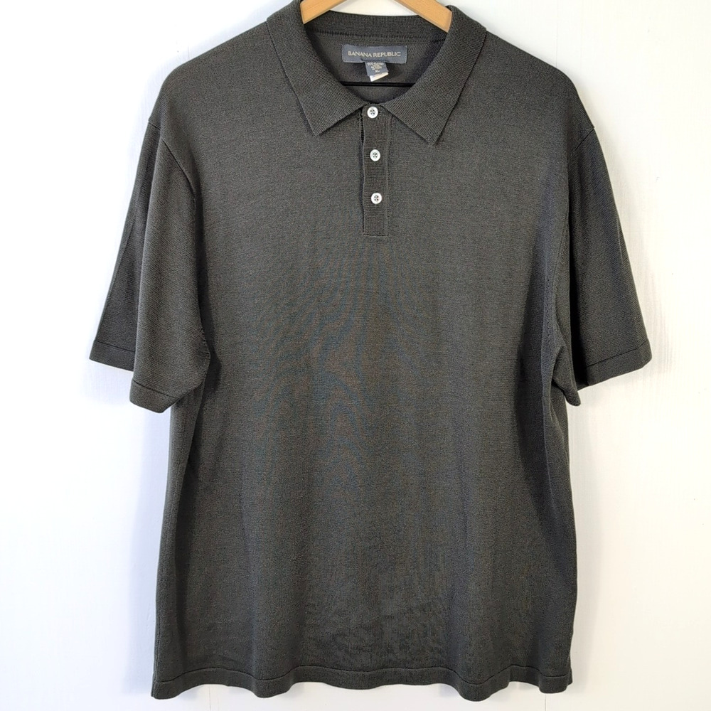 Banana Republic Men’s Polo Shirt Olive Green XL – Silk Cotton Blend Short Sleeve